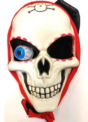 картинка Карнавальная маска Череп белый с капюшоном, с светящимся глазом от магазина Смехторг