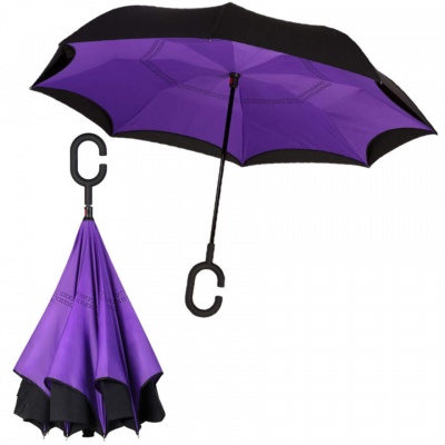 картинка Умный Зонт наоборот / Антизонт, обратный зонт) Фиолетовый-Черный от магазина Смехторг