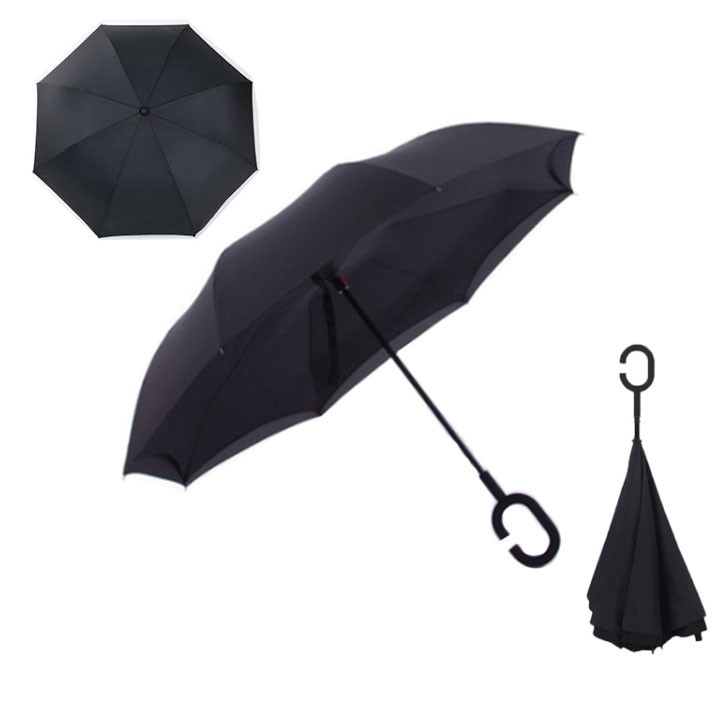 картинка Умный Зонт наоборот / Антизонт, обратный зонт) Черный-Черный от магазина Смехторг