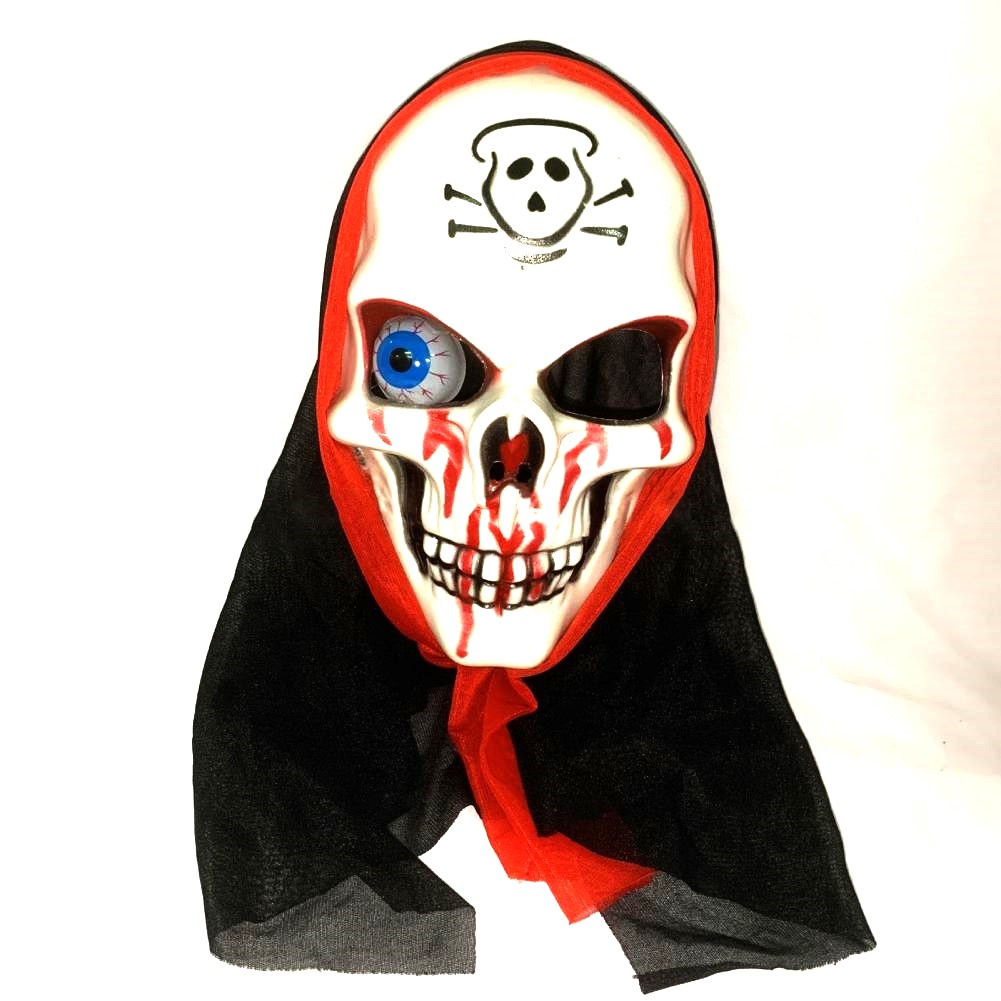 картинка Карнавальная маска Череп белый с капюшоном, с светящимся глазом от магазина Смехторг