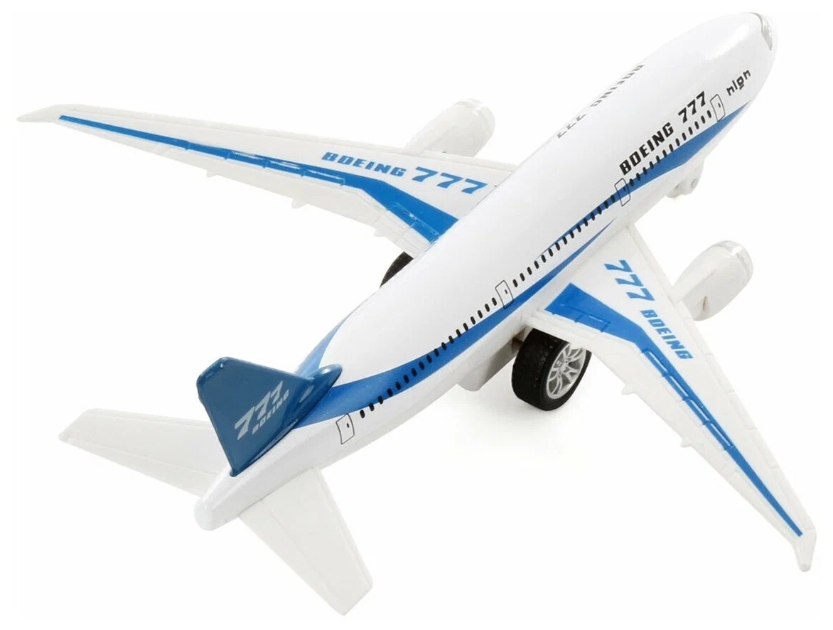 картинка Самолет металлический инерционный, Белый Боинг 777 / Boeing 777, модель 1:350 с световым и звуковым эффектом от магазина Смехторг