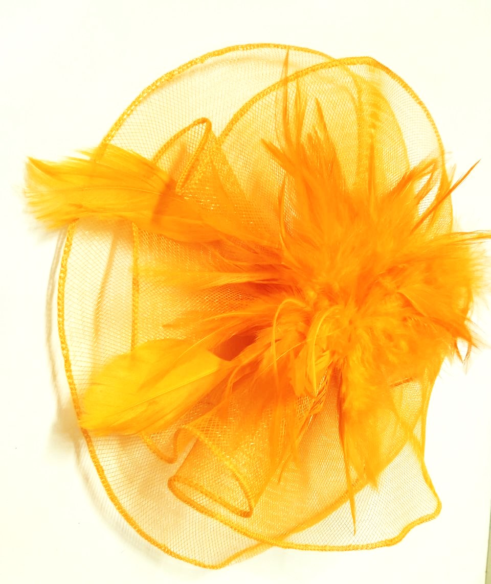 картинка Карнавальная шляпка-заколка с вуалеткой "Мечта" оранжевая от магазина Смехторг