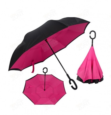 картинка Умный Зонт наоборот / Антизонт, обратный зонт) Малиновый-Черный от магазина Смехторг