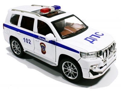 картинка Металлическая машинка модель Toyota Тойота Land Cruiser Ленд Крузер Prado Прадо Полицейская ДПС 1:24 от магазина Смехторг